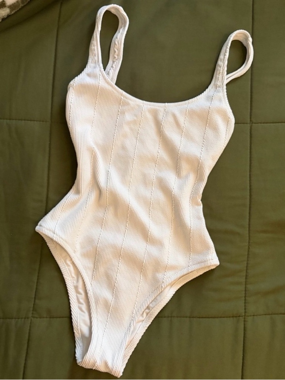 Ribbed White One-Piece Swimsuit Xxs